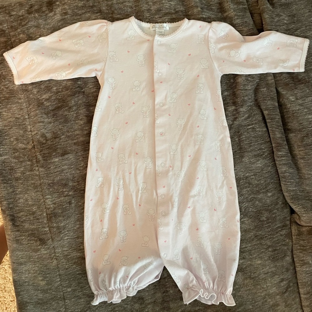 NWOT Kissy Kissy pink/white stripe convertible gown with bears/hearts (size sm)